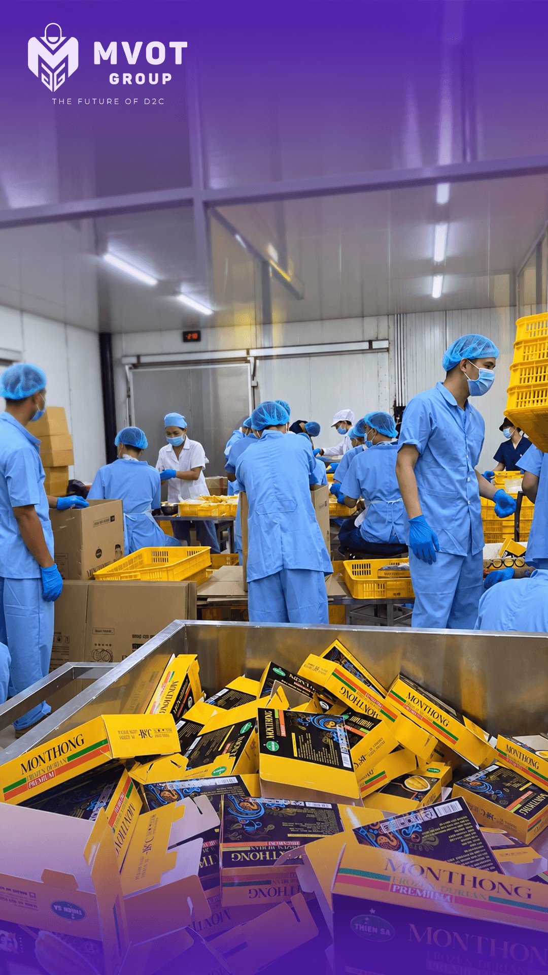 Thùng hàng đóng gói hoàn thiện chờ trữ lạnh