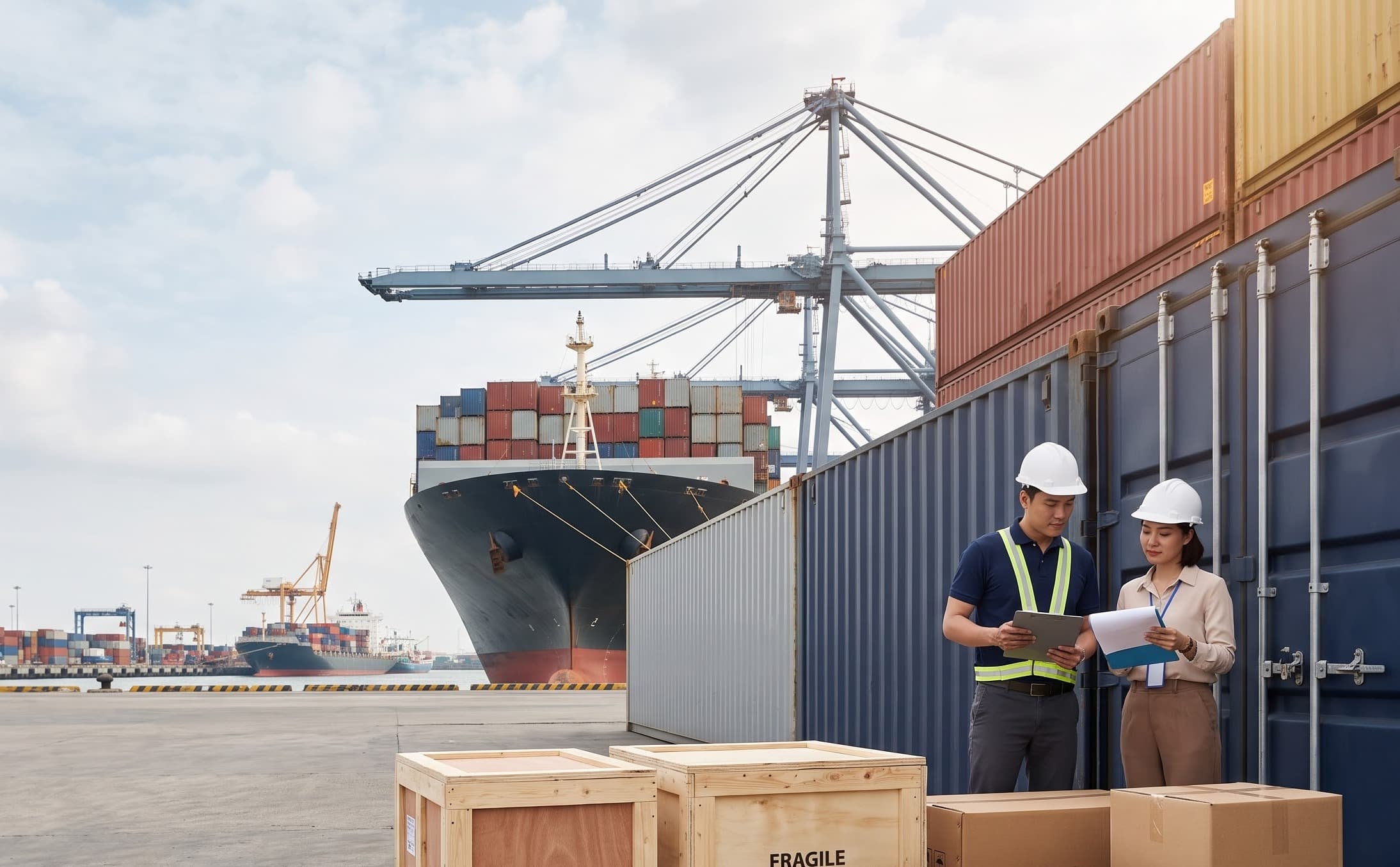 Container hàng Việt Nam được chuẩn bị xuất khẩu chính ngạch tại cảng quốc tế