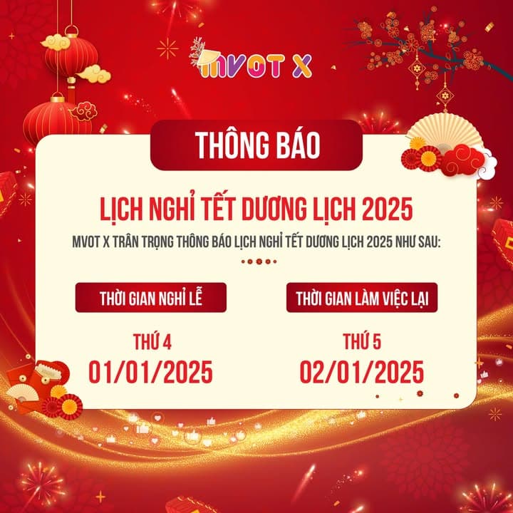 🎊THÔNG BÁO LỊCH NGHỈ TẾT DƯƠNG LỊCH 2025🎊